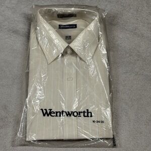 Wentworth Dress Shirt Mens 16 34/35 Cream Pinstripe Long Sleeve Montgomery Ward